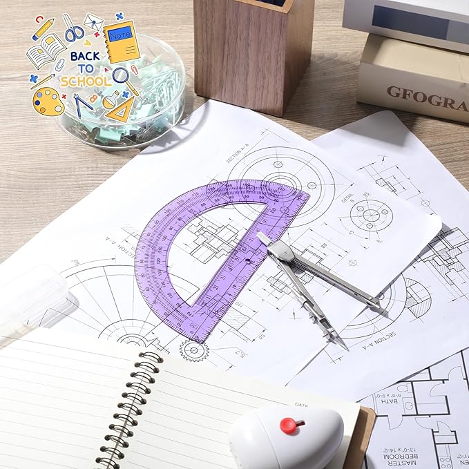 EBOOT Student Geometry Math Set, Drawing Compass and 6 Inch Swing Arm Protractor 180 Degree Math Protractor (Purple)