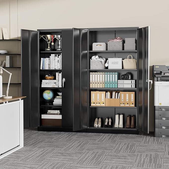 INTERGREAT Garage Storage Cabinets with Lock,72" H Metal Storage Cabinet with Doors and Adjustable Shelves, Steel Tool Cabinet for Garage, Office, Warehouse, School, Black