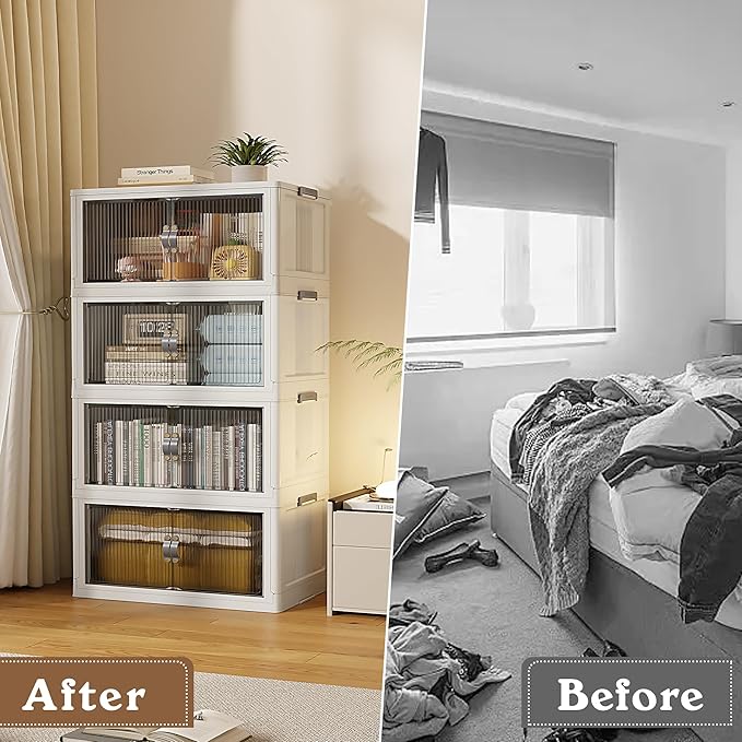 SAILUN 116Gal/464Qt Stackable Storage Bins Folding Collapsible Storage Bins with Lid, Closet Organizers and Storage,Grey 26" W x 17" D x 56.7" H