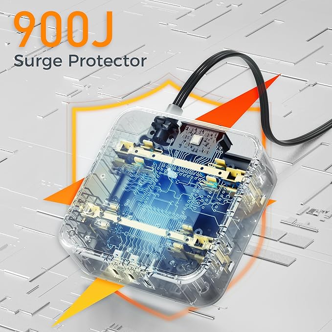 15 FT Extension Cord, TESSAN Ultra Thin Flat Plug Power Strip Surge Protector with 8 Outlets 3 USB Charger(1 USB C), 900J Surge Protection Charging Station for Home Office Dorm Room Essentials, Black