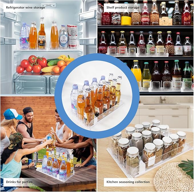 SOLY Drink Organizer for Fridge, Soda Can Dispenser for Refrigerator, Automatic Drink Dispenser Holds 6–20oz, 5 Row, 14.96" Deep