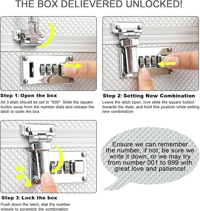 Storage Lock Box with Combination code, Lockable Medicine Storage Case, Empty First Aid Box, Security Lock Box, Multipurpose Lockbox for Home and Outdoor Use (Silver, Large)