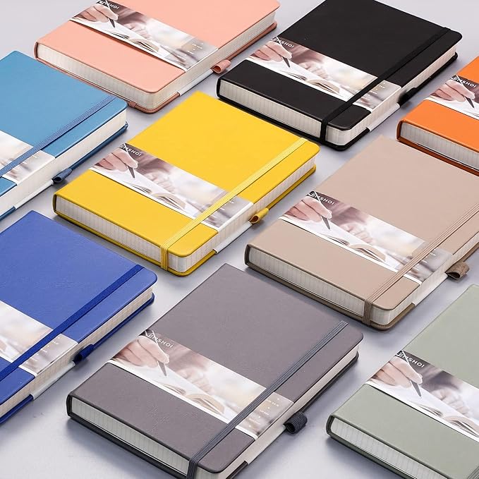 EMSHOI Lined Journal Notebook - 256 Numbered Pages 120gsm Thick Leather Journal with Sticky Notes, A5 Hardcover College Ruled Notebook for Women Men Work School Writing, Medium 5.75" x 8.38"-GrayBlue