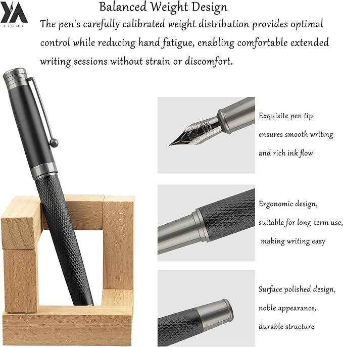 Fancy Fountain Pen Set – Fine & Medium Nibs, Includes 18 Ink Cartridges, Ink Converter, Syringe Filler, Luxury Gift for Writing, Journaling & Calligraphy,Black