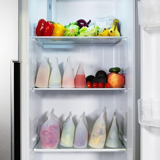 Reusable Silicone Food Storage Bag, for Microwave, Oven, Fridge, Freezer & Sous Vide Zip Sealed Containers (2 Large size 53oz 1500ml)…