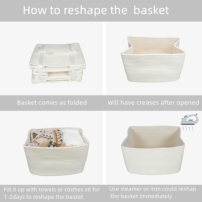 Cotton Rope storage Basket Bins Woven Basket for Organizing Shelves 15X10X9.3" Rectangle Decorative Baskets For storage Clothes Toys Books Towels Nursery basket organizer 3 pack white