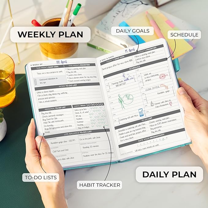 Clever Fox Daily Planner – Undated Planning Notebook with Hourly Schedule & To-Do List – Personal Day Task & Work Organizer, 6 Months (Aquamarine)