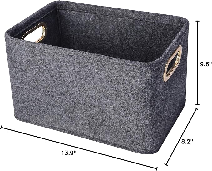 Collapsible Storage Bins Foldable Felt Fabric Storage Basket Organizer Boxes Containers with Handles Metal Handles for Nursery Toys,Kids Room,Clothes,Towels,Magazine