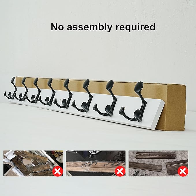 SKOLOO 43-Inch White Wood Coat Rack Wall Mount with 8 Triple Hooks - Ideal for Family Entrances, Classrooms, and Pet Supplies Storage - Perfect Coat Hooks for Wall