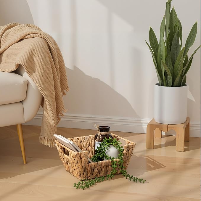 StorageWorks Small Pantry Baskets for Patato and Onion Storage, Wicker Baskets for Organizing with Built-in Handles, Water Hyacinth Pantry Organizers and Storage for Shelves, 2 Pack