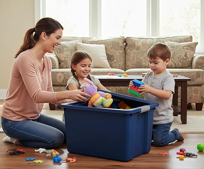 34 Gallon Heavy-Duty Wheeled Storage Bin with Lid – Large Rolling Plastic Container for Garage,Outdoor,Home & Organization Needs,Blue