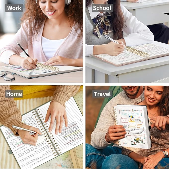 EMSHOI Spiral Notebook College Ruled, 300 Numbered Pages, A4 Large Hardcover Leather, 100 GSM Thick Lined Journal for Women Men Work Writing Journaling Note Taking, 8.27" x 11.2", Light Green