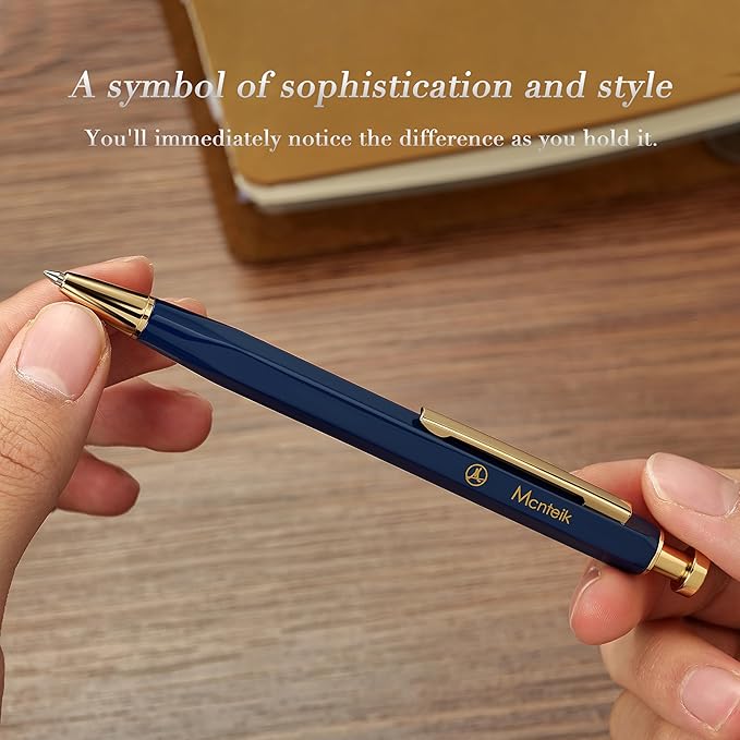 Blue Gel Pen-Stunning Click Pen with 24K Gold Finish, Hexagonal Design, ADMOK Black Refill, Best Gift Set for Men & Women, Professional Executive Office, Nice Fancy Retractable Pens