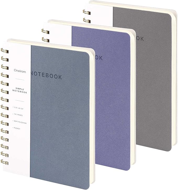 Spiral Notebook - Lined 160 Pages Journal with Back Pockets for College Journal, Twin-Wire Binding Notebook Perfect for Office & Home School Supplies Violet Reef Blue Grey