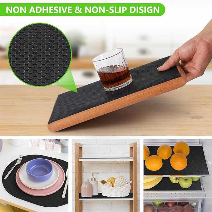 Shelf Liners for Kitchen Cabinets Non Adhesive Drawer Liner for Bathroom Waterproof Refrigerator Liners for Shelves Fridge Plastic Mats Cabinet Cupboard Liner Black 11.8 x 118 Inches