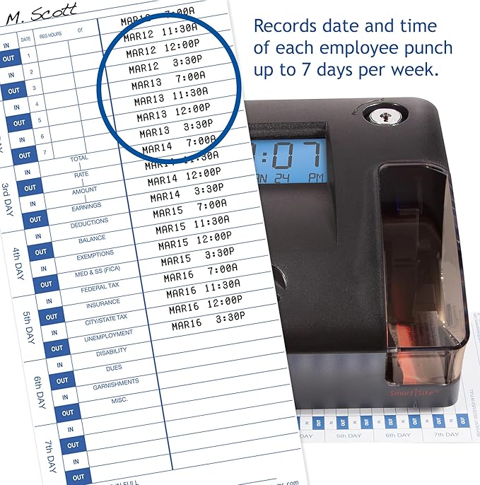 Pyramid Time Systems - 3600SS Dual Function Employee Time Clock and Document Stamp with SmartSite LED Alignment and Tri-View Window - Includes 25 Time Cards, Ribbon, 2 Security Keys