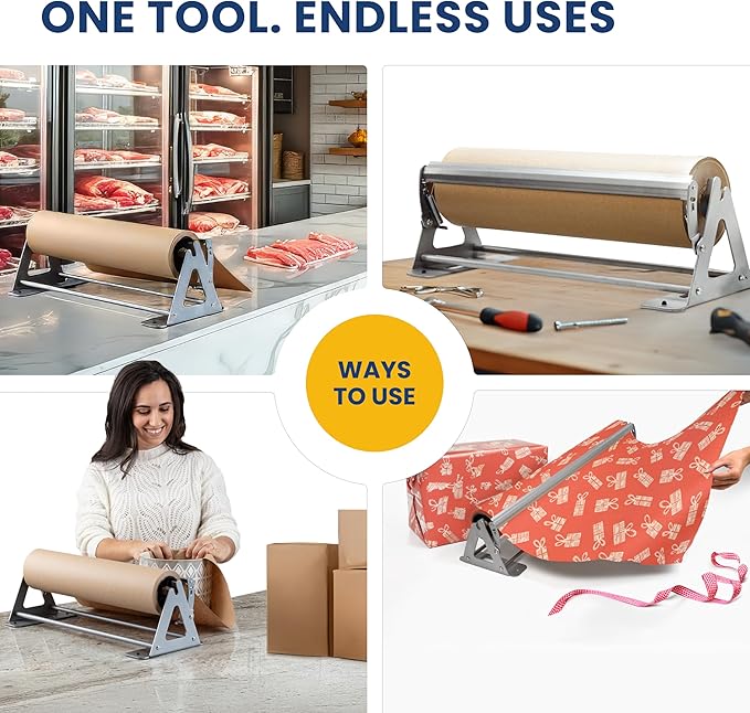 DIY Crew 12 Inch Paper Roll Dispenser and Cutter - Heavy-Duty Wall Mountable, Non Slip Tabletop - Kraft, Freezer, Butcher Paper - Up to 1000ft Rolls