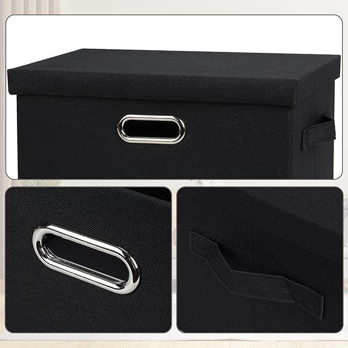 Medium 15" 21 Quart Collapsible Stackable Storage Bins with Lids, 1 Pack Black Foldable Fabric Closet Storage Boxes with Lids, 4 Handles Heavy-duty Linen Cube Baskets for Bedroom