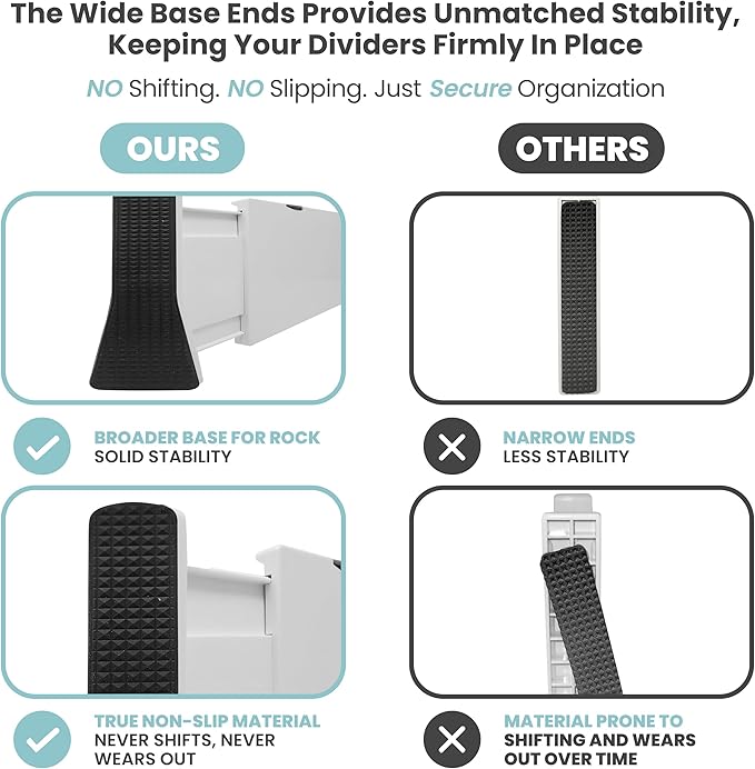 RAPTUROUS Adjustable Drawer Dividers 4 Pack, 4” High, 11-17” Long, Dresser Drawer Divider for Bedroom, Closet, Kitchen, Nursery Organization, Office, Strong & Sturdy Hold, Soft Foam Edges(White)