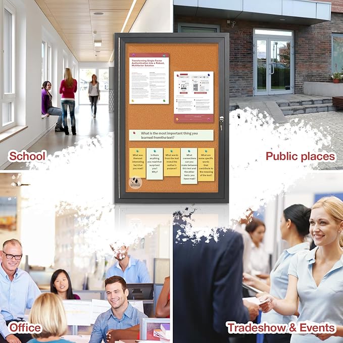 Enclosed Bulletin Board,Outdoor Weatherproof Cork Noticeboard with Locking Door, Wall-Mounted Black Aluminum Frame,Display Case Message Board for Office Home,36x24 Inch (5xA4)