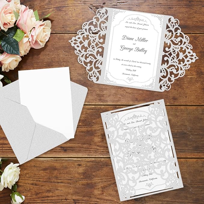 100 Sheets Silver Shimmer Cardstock 8.5 x 11 Metallic Paper, Goefun 80lb Card Stock Printer Paper for Invitations, Crafts, DIY Cards,Graduations