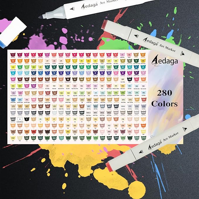 YHC 280 Color Alcohol Markers for Artists, Free APP for Coloring, Dual Tips Alcohol-Based Markers for Drawing,Painting and Sketching, Great Gift Idea for Kids and Adults.