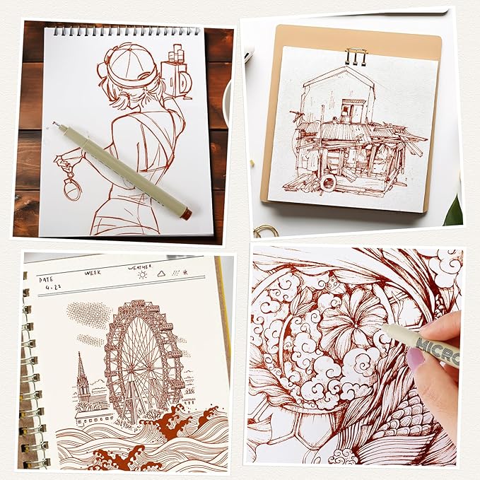 KERIFI Sepia Micro Pen Set, 12 Assorted Sizes Fineliner Ink Art Drawing Pens, Water-Resistant Archival Ink Multiliner Pens for Illustration Technical Sketching Manga Scrapbooking Journaling Zentangle