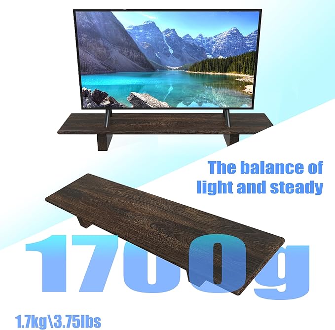 "WEGASTU Solid Wood Rustic Desk Monitor Stand with Storage,Large Dual Monitor Stand Riser for Laptop Computer/TV/PC/Printers, Perfect Desktop Stands Organizer with Underneath Storage for Office