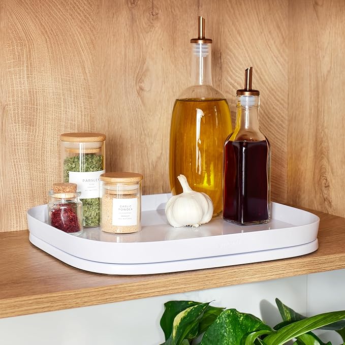 YouCopia MagicTrack Rectangle Lazy Susan Turntable: Kitchen & Bathroom Pantry, Cabinet & Countertop Storage Organizer with 360° Spin, Non-Slip, White Speckled BPA-Free