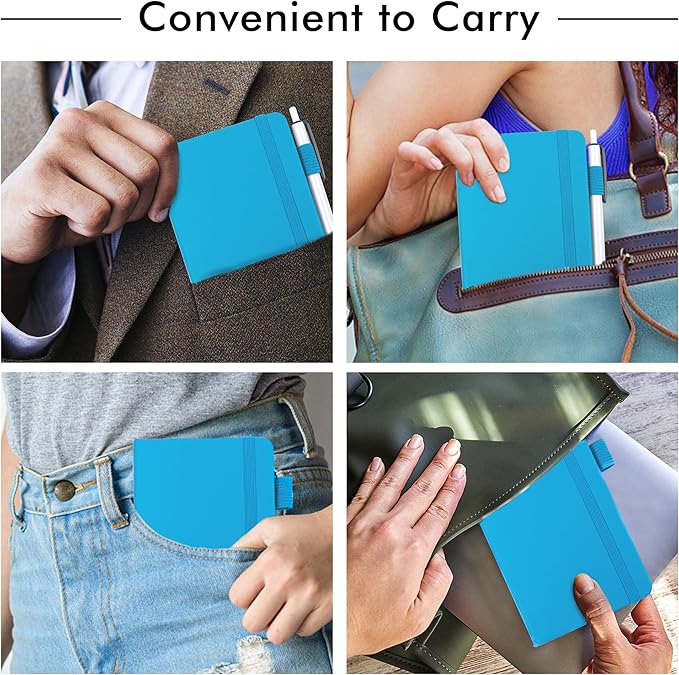 feela 15 Pack Pocket Small Notebooks Bulk, Mini Cute Notepads Hardcover College Ruled Lined Journals with Pen Holder for School Business Memos, with 15 Black Pens, 3.5”x 5.5”, A6, Teal
