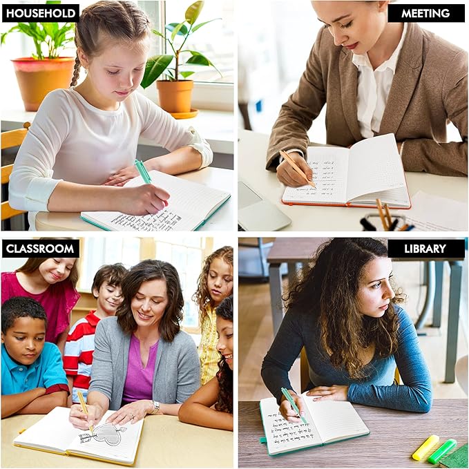 feela Hardcover Notebook For Work, Classic Ruled Lined Journal Set School Business Supplies, with 3 Black Pens, 120 GSM, 5.1”x8.3”, 3 Pack, A5, Solid Colors, Yellow, Orange, Emerald