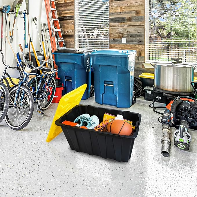Lifetime Home 8 PACK of Medium 12 Gallon Plastic Storage Bin Tote Organizing Container with Ultra Durable Secure Latching Lids, Stackable, Extra Strength Clear with Built in Handle - Black and Yellow