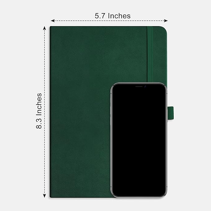 RETTACY Graph Grid Paper Notebook, 2-Pack, 192 Pages per Pack, A5 Medium Size (5.7'' x 8.3''), Leather Hardcover, 100 GSM Thick Paper, for School, Students, Math, Engineering (Black & Dark Green)