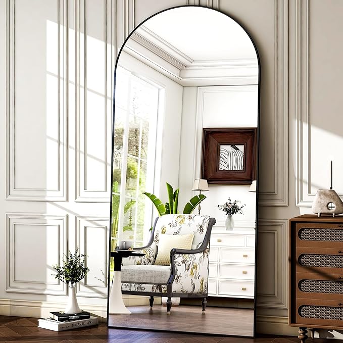 HARRITPURE 78" x 35" Arched Full-Length Mirror - Black Oversized Floor Mirror Free Standing Aluminum Frame Full Body Mirrors for Bedroom Cloakroom