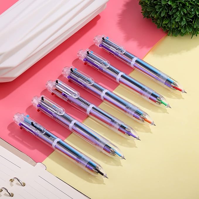 Aodaer 48 Pieces Multicolor Ballpoint Pens 0.5 mm 6 Colors Transparent Barrel Ballpoint Pen 6-in-1 Multicolor Retractable Ballpoint Pens for Office School Supplies Gifts
