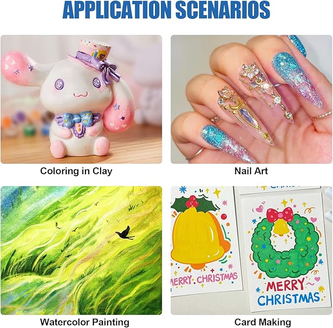 Mini Glitter Watercolor Paint Set with Paper, 24 Colors Shimmer Metallic Watercolour Painting Sets, Solid Pearl Water Color Paints for Adult, Kids, Green 1ml Trial Pack(Letter from Spring)