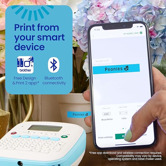 Brother P-Touch PT-N25BTV3 Personal Connected Label Maker, Bluetooth, Design&Print2 app, Portable, Handheld, 3 Sample Label Tapes Included, Prints with P-Touch Btag½â€ (12mm) Wide Tapes