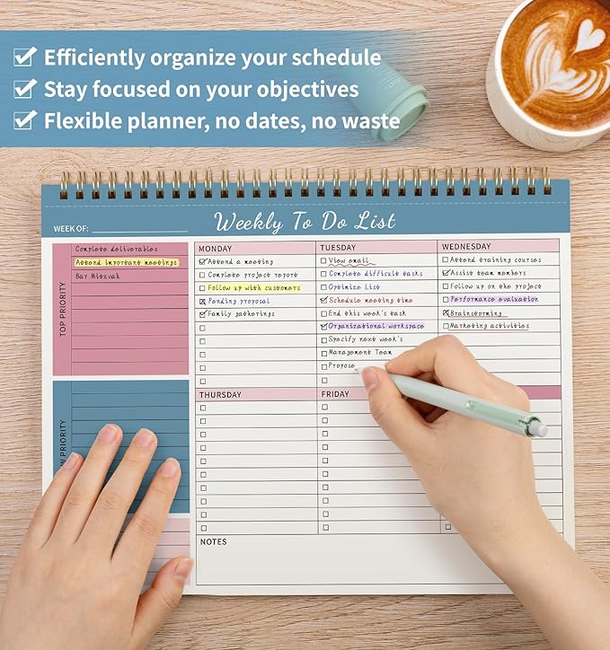 Weekly To Do List Notepad, 52 Undated Sheets (8.5"×11") Duplex-printed Weekly Planner Notepad For Work Home School Office Desk Accessories Supplies & Goal Setting Tasks - Blue