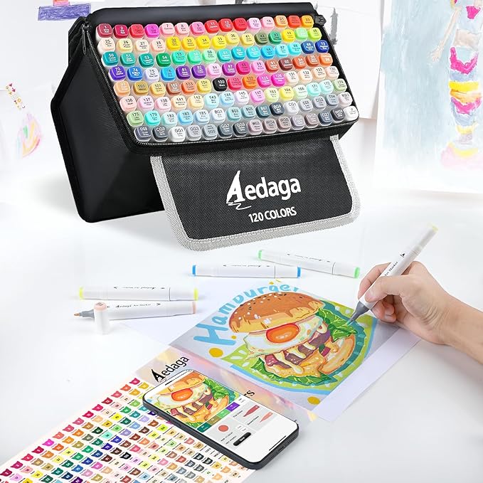 YHC 120 Colors Alcohol Markers for Artists, Free APP for Coloring, Dual Tips Alcohol-Based Markers for Drawing,Painting and Sketching, Great Gift Idea for Kids and Adults