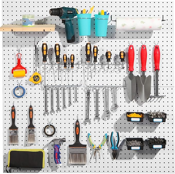 Pegboard Hooks Assortment, for Organizing Various Tools, with Pegboard Bins, 107 PCS, 48 of Which are Locks