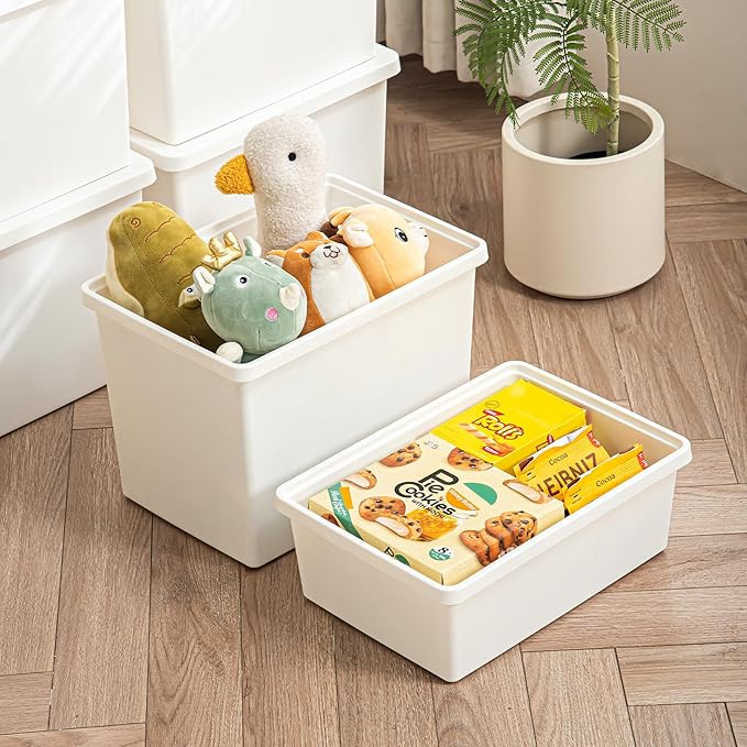 15 Quart White Storage Bins with lids,Office stackable Plastic Boxes Set of 4,Garage organization Storage Box with handle for Organizing Snacks, Crafts, Legos, Tools,books (white, 4L)