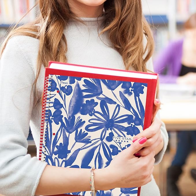 Five Star Spiral Notebook + Study App, 1 Subject, College Ruled Paper, 8-1/2" x 11", 80 Sheets, Fights Ink Bleed, Water Resistant Cover, Soft Petals Blue (820441F-ECM)