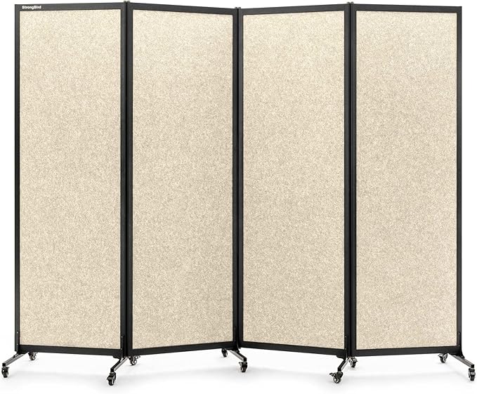 Upgrade Version Room Partition and Divider, Freestanding Rolling Dividers with Wheels,Office Privacy Screen Divider Wall,Classroom Felt Dividers,8'2"L* 6'7"H,4 Panel,Beige