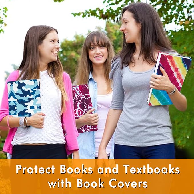 feela 12 Pack Jumbo Fabric Book Covers, Stretchable Washable Durable Reusable Nylon, for Hardcover Textbooks Notebooks up to 9'x11', 12 Patterns
