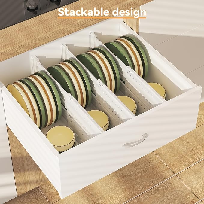 REBECAT 5 Pack Drawer Dividers for Clothes Adjustable Drawer Dividers 4" High Expandable from 11"-17" for Dresser Baby Clothes Bathroom Bedroom Kitchen and Office Storage,White