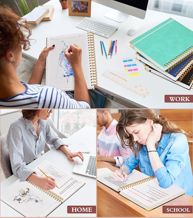 Spiral Notebook Journal 8.5” x 11”, 300 Pages Hardcover Leather Lined Journals for Women Men, A4 Large College Ruled Notebooks with 100 GSM Thick Paper, Spiral Journal for Writing Work School, Black