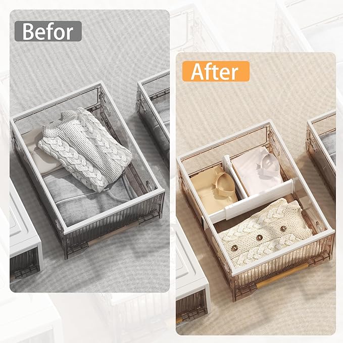 REBECAT 8 Pack Drawer Dividers for Clothes Adjustable Drawer Dividers 4" High Expandable from 15"-21" for Dresser Baby Clothes Bathroom,Bedroom Kitchen and Office Storage,White