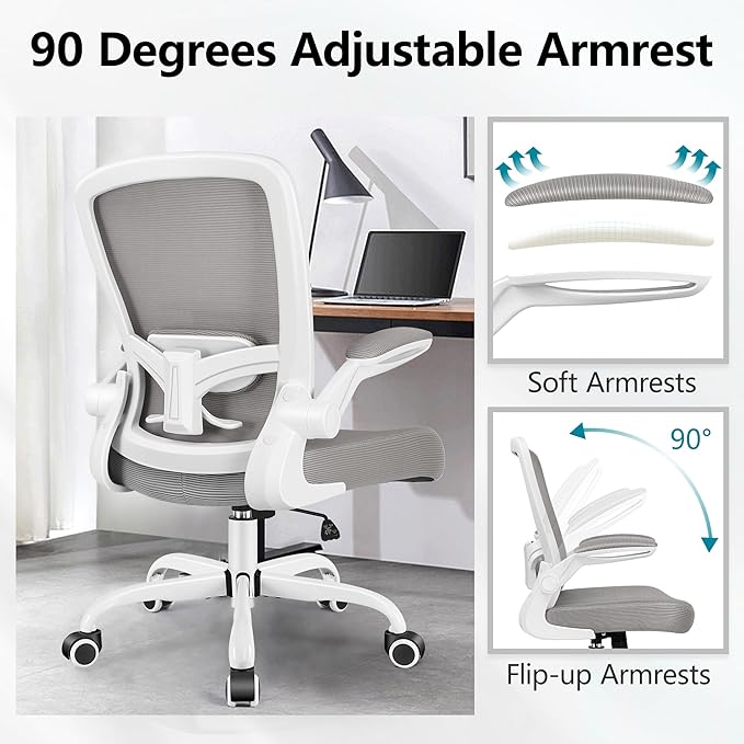 FelixKing Office Chair, Ergonomic Desk Chair Breathable Mesh Chairs with Adjustable High Back Lumbar Support Flip-up Armrests, Executive Swivel Comfy Task Computer Chairs for Home Office Gray