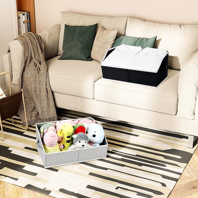 Closet Organizers Bins 6 Packs - Large Closet Shelf Organizer with Handles, Fabric Trapezoid Storage Bins, Collapsible Storage Cubes for Clothes, Towels, Light Gray