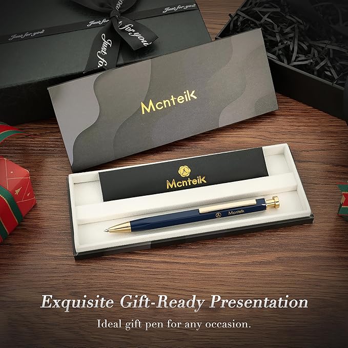 Blue Gel Pen-Stunning Click Pen with 24K Gold Finish, Hexagonal Design, ADMOK Black Refill, Best Gift Set for Men & Women, Professional Executive Office, Nice Fancy Retractable Pens